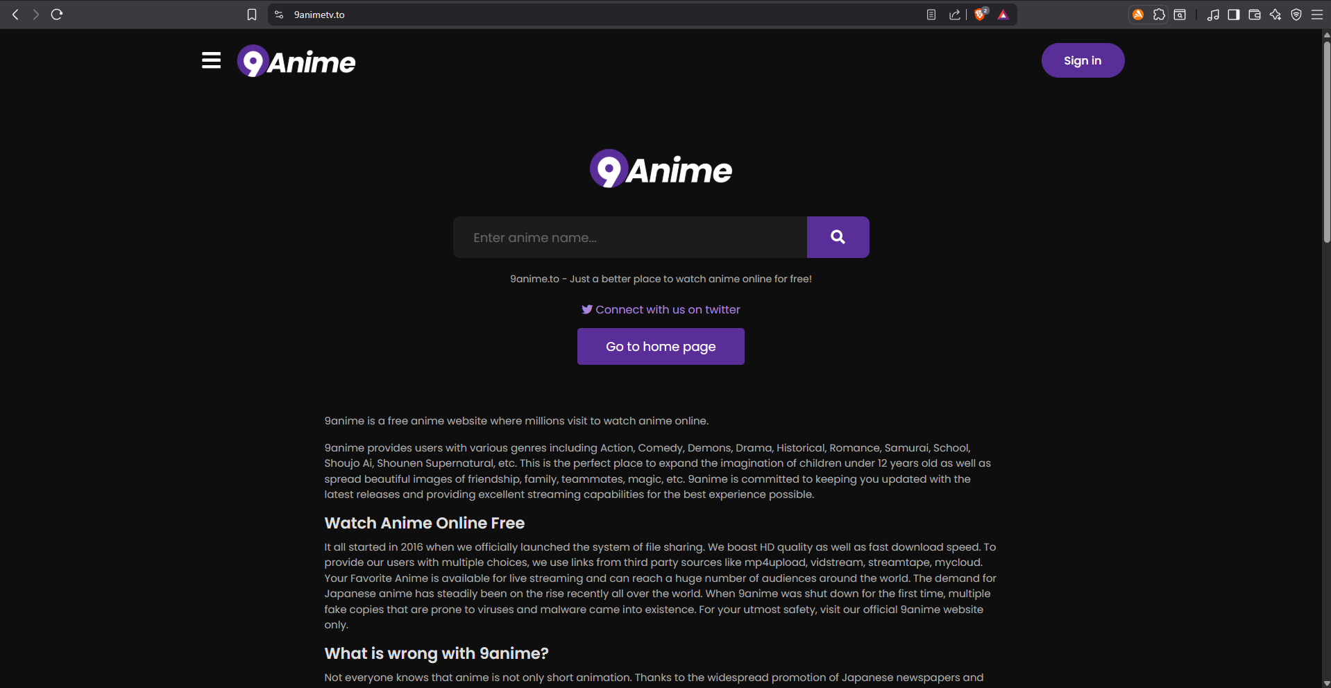 Screenshot of an unofficial anime streaming website with various anime titles