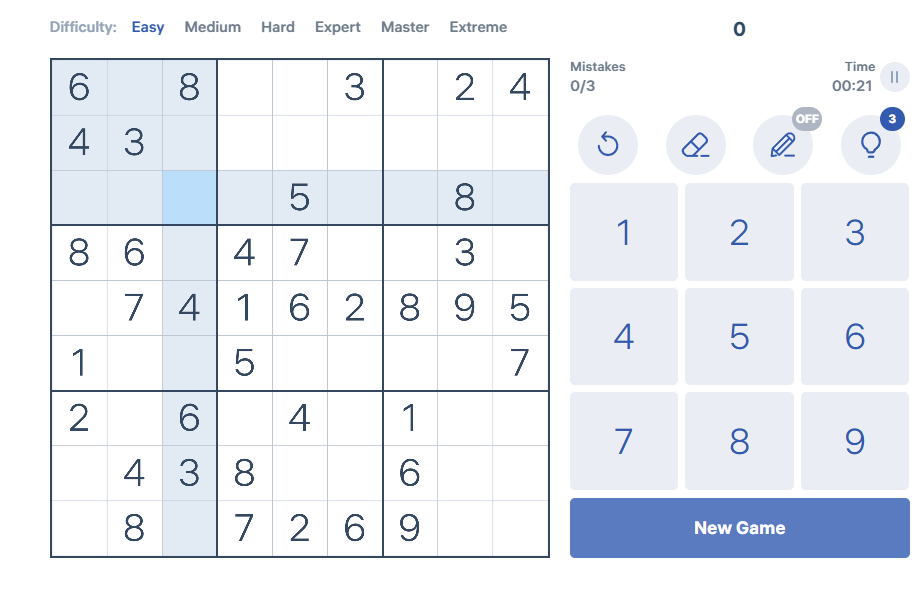 Screenshot of Sudoku game